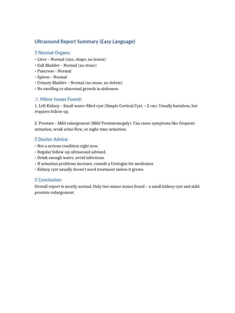 Ultrasound Report: Normal with Minor Issues | PDF