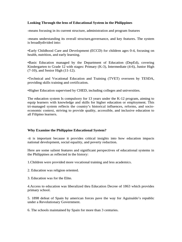 Overview of the Philippine Education System | PDF
