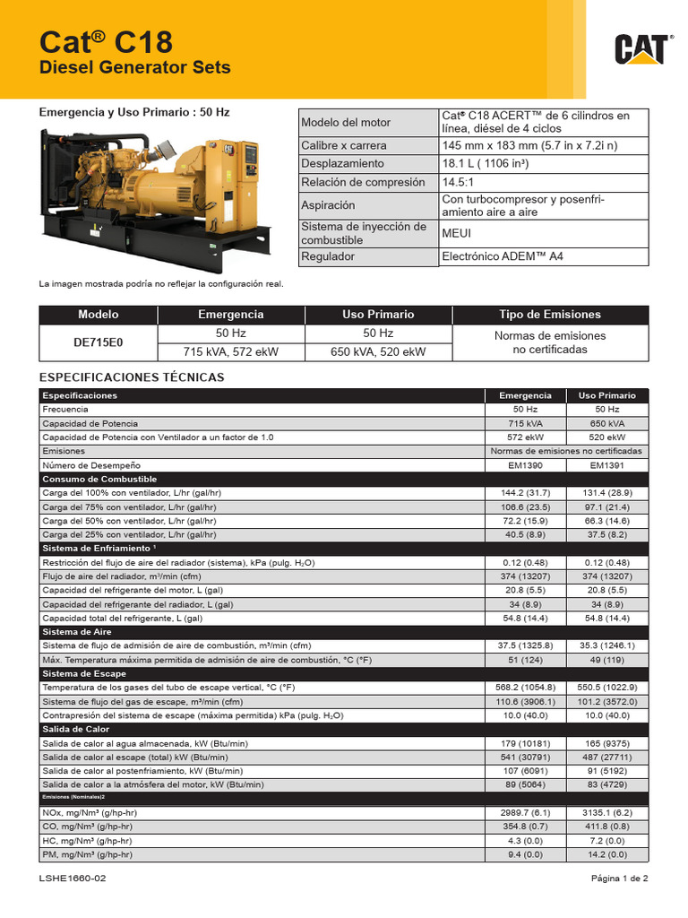 Generador Diésel Cat® C18: Especificaciones y Potencia | PDF | Poder ...