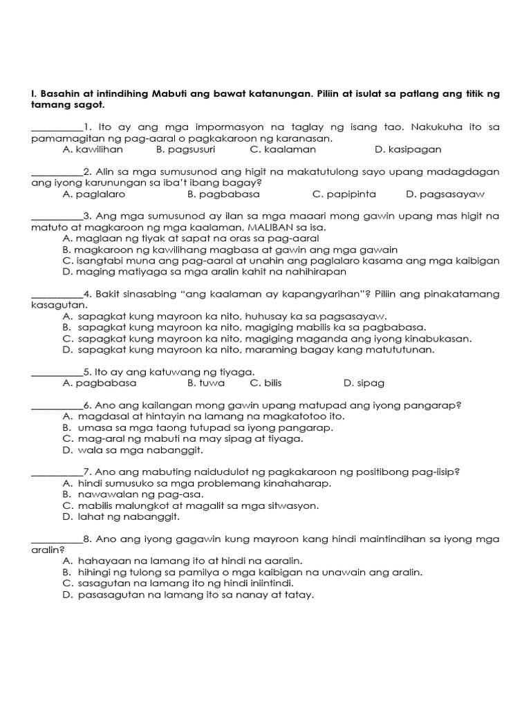 2nd SUMMATIVE TEST ESP Q1 2024 | PDF