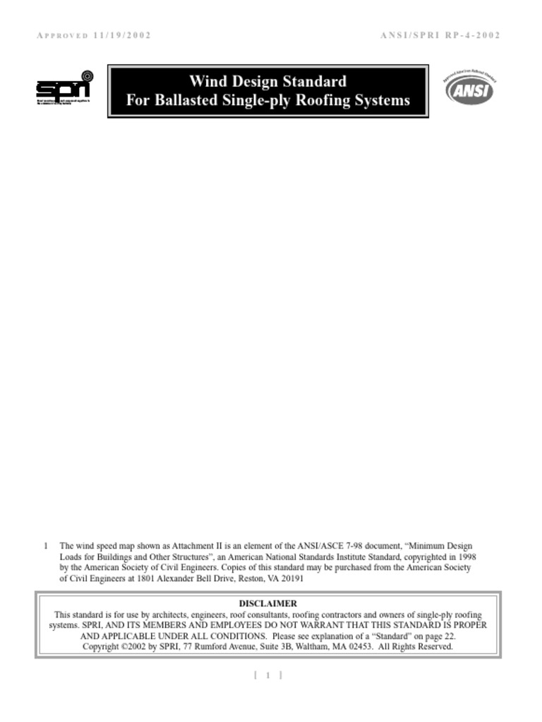 ANSI-SPRI - RP-4 - 2002 Wind Design Standard For Ballasted Single-Ply ...