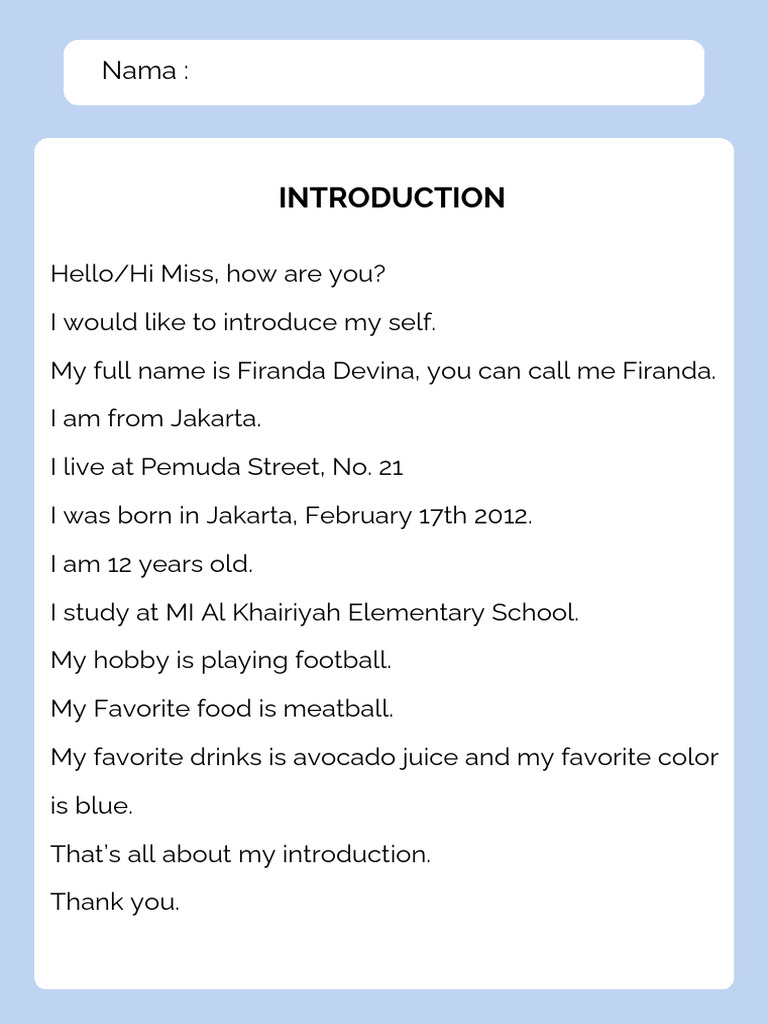 Personal Introduction Template | PDF