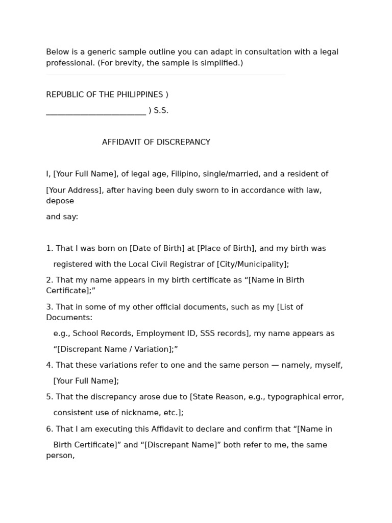 Affidavit of Discrepancy Template | PDF