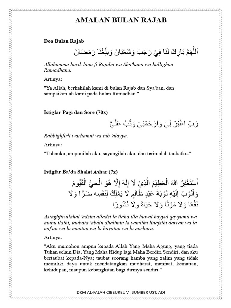 Amalan Doa dan Istigfar Bulan Rajab | PDF