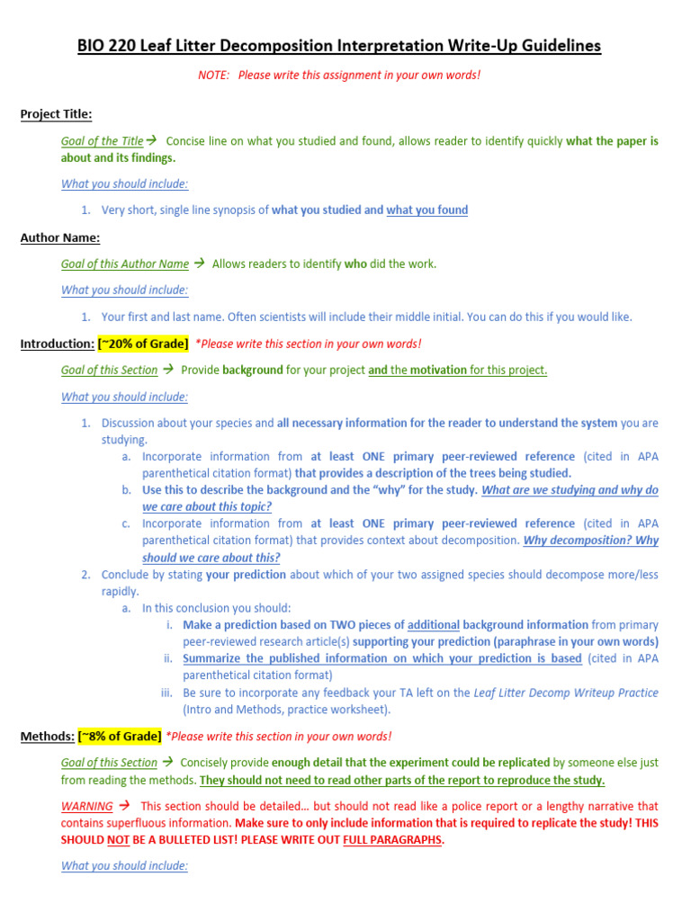 Leaf Litter Decomposition Study Guide | PDF | Citation | Apa Style