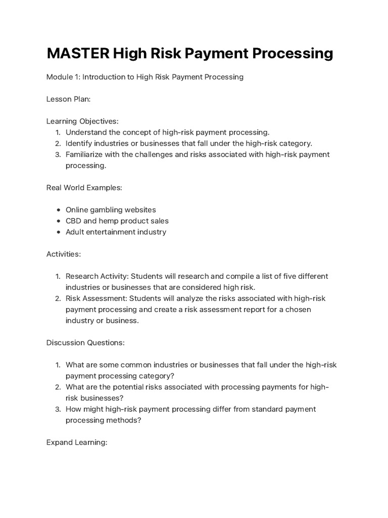 High-Risk Payment Processing Guide | PDF | Risk Management | Risk
