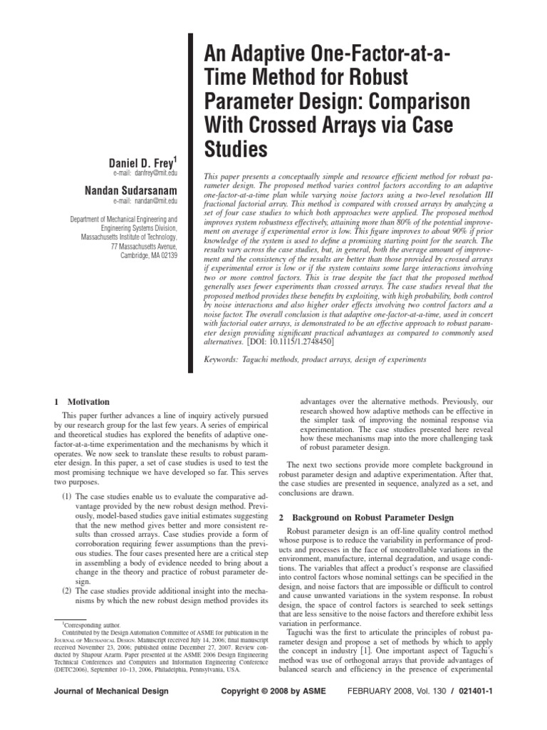 Adaptive One-Factor Method for Robust Design | PDF | Signal To Noise ...