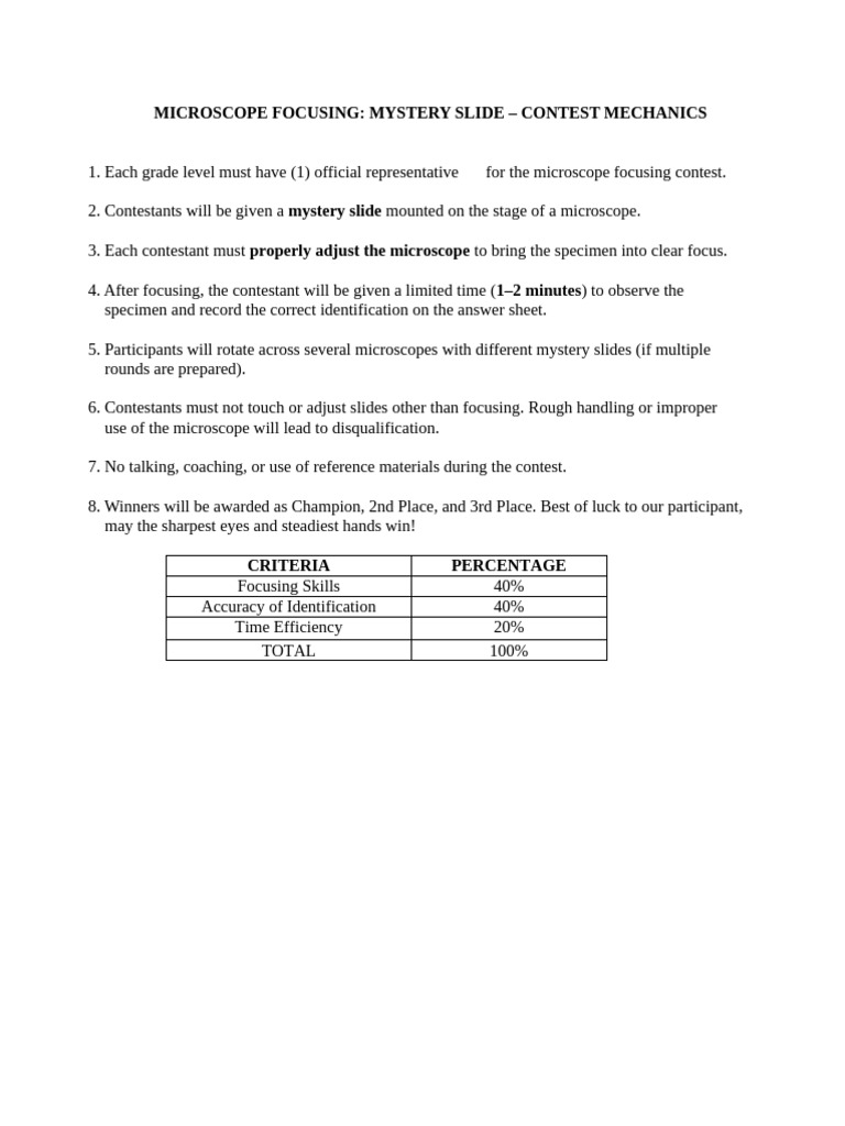 Microscope Focusing Contest Rules | PDF