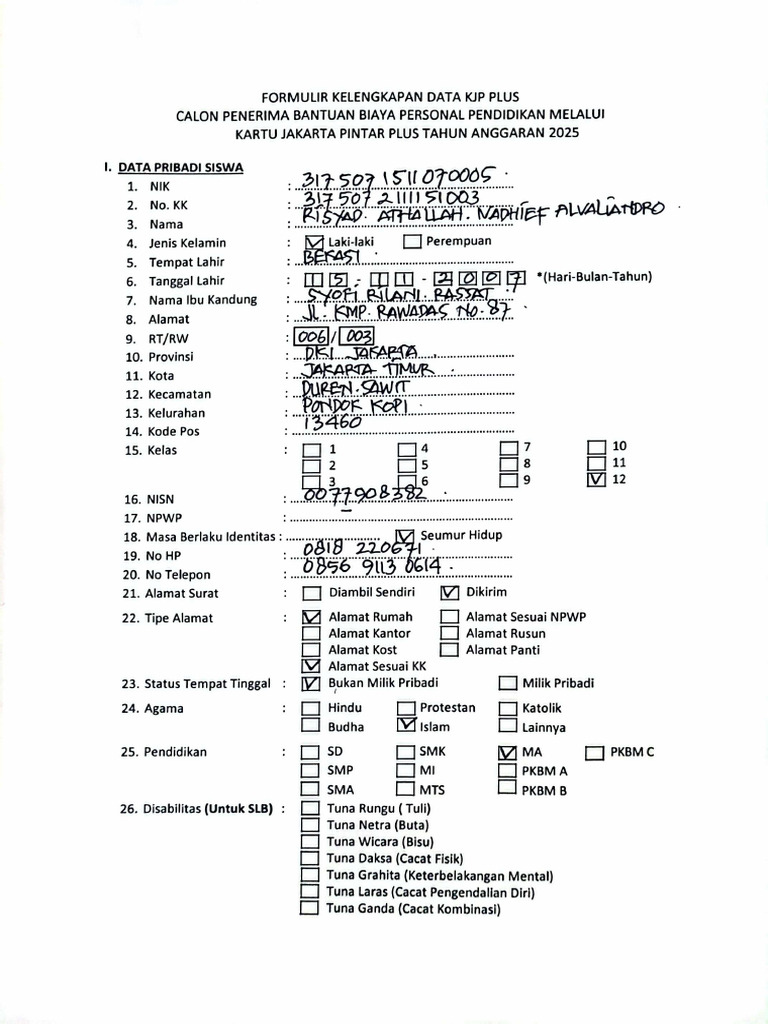 Formulir KJP | PDF
