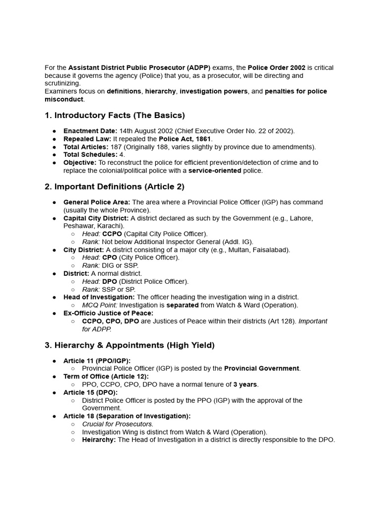 Police Order 2002 for ADPP Exam Prep | PDF | Police | Criminal Law