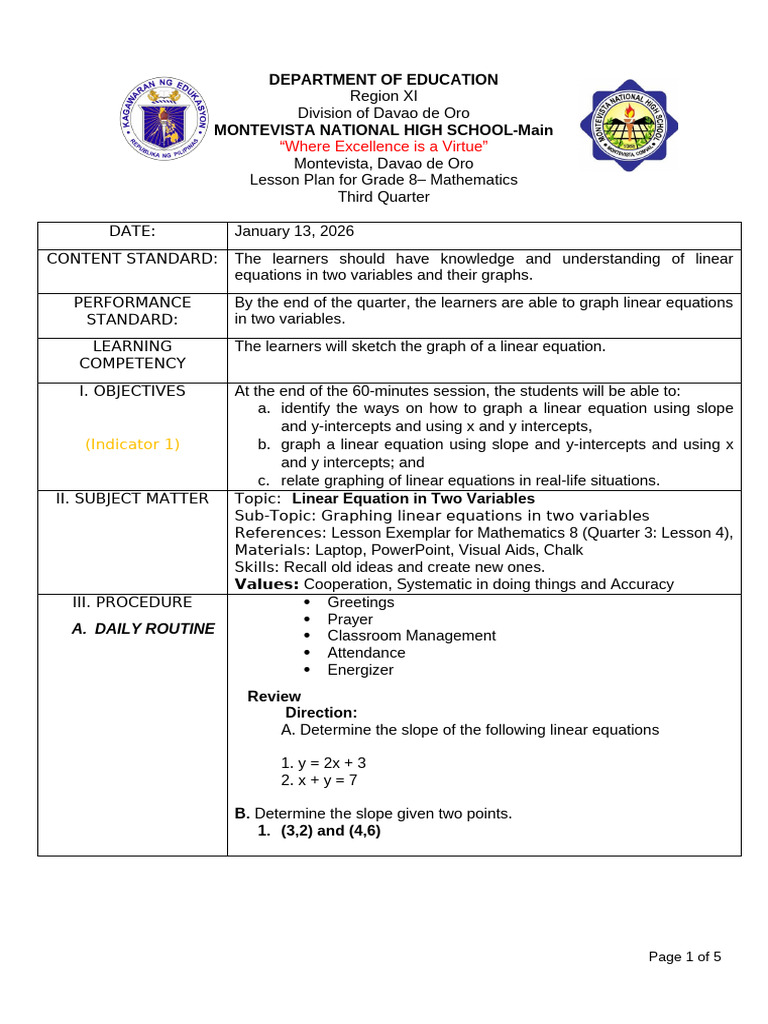 Grade 8 Math Lesson Plan: Linear Equations | PDF | Equations ...
