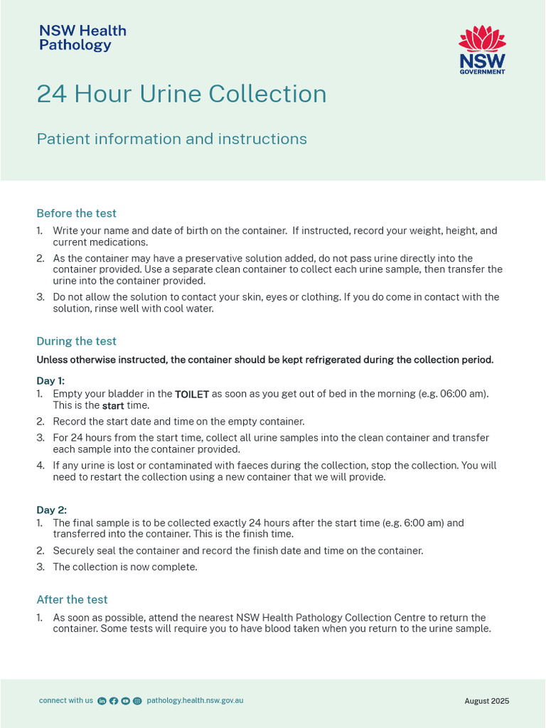 24-Hour Urine Collection Instructions | PDF