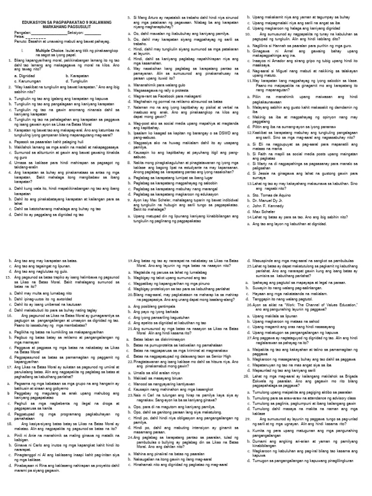 Esp 9-2ND Summative Test | PDF