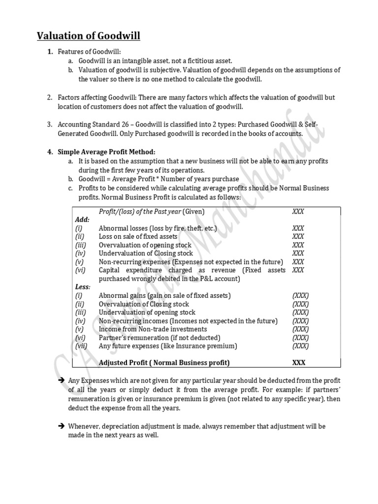 Valuation Methods for Goodwill Explained | PDF | Goodwill (Accounting ...