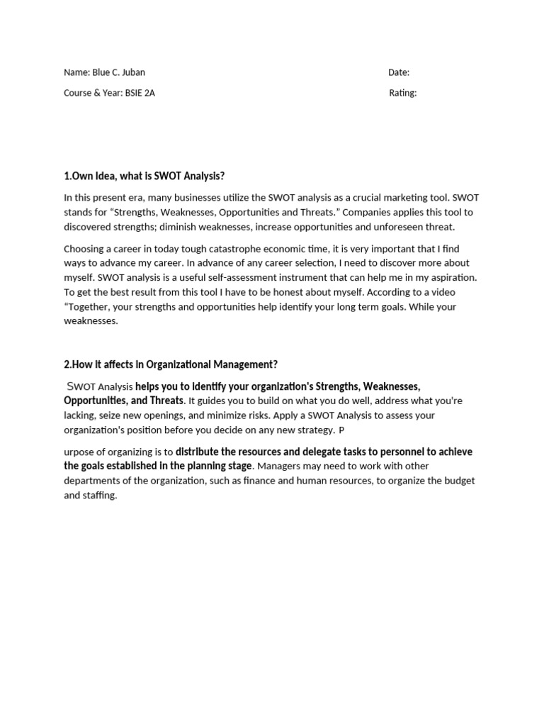 Understanding SWOT Analysis for Career and Management | PDF