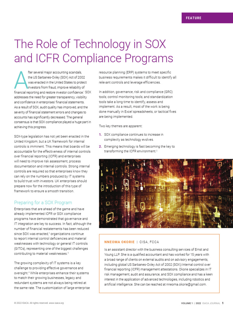 The Role of Technology in SOX and ICFR Compliance Programs Joa Eng 0222 ...