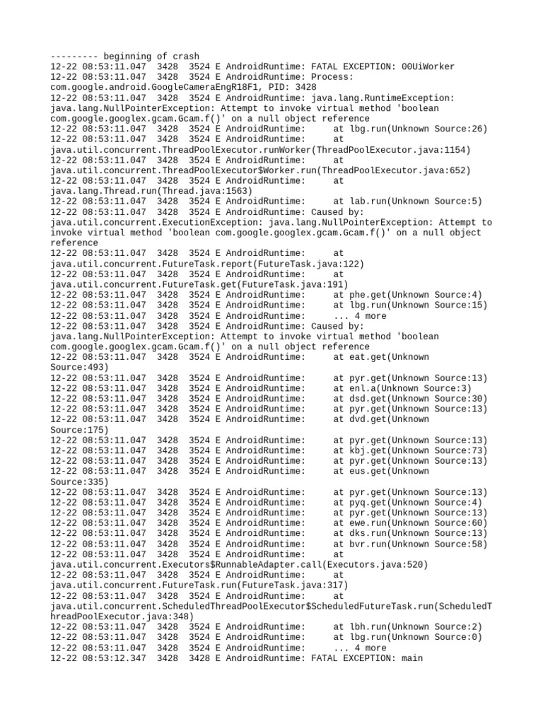 Google Camera Runtime Exception Log | PDF | Java (Programming Language ...