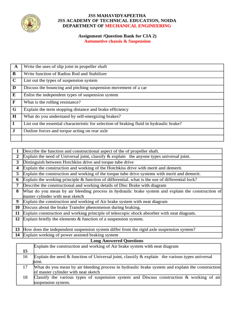 Automotive Chassis & Suspension Assignment | PDF | Brake | Vehicle ...