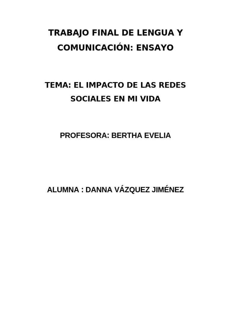 Impacto de las Redes Sociales en Mi Vida | PDF | Servicio de redes ...