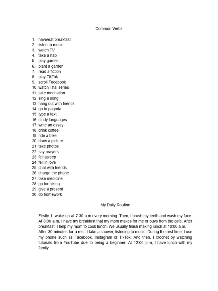 My Daily Routine and Common Activities | PDF