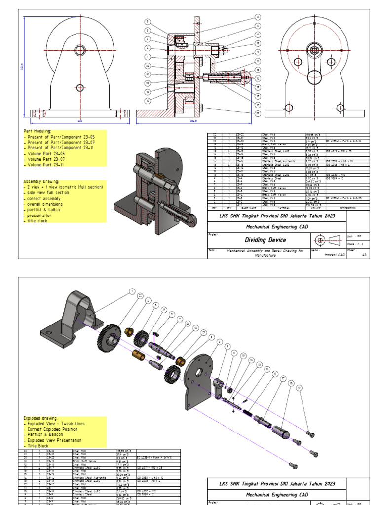 Mechanical CAD Assembly Drawing | PDF | Steel | Engineering Tolerance