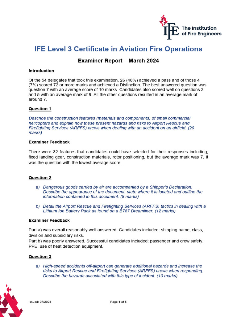 IFE Level 3 Aviation Fire Ops Exam Report | PDF | Firefighter ...