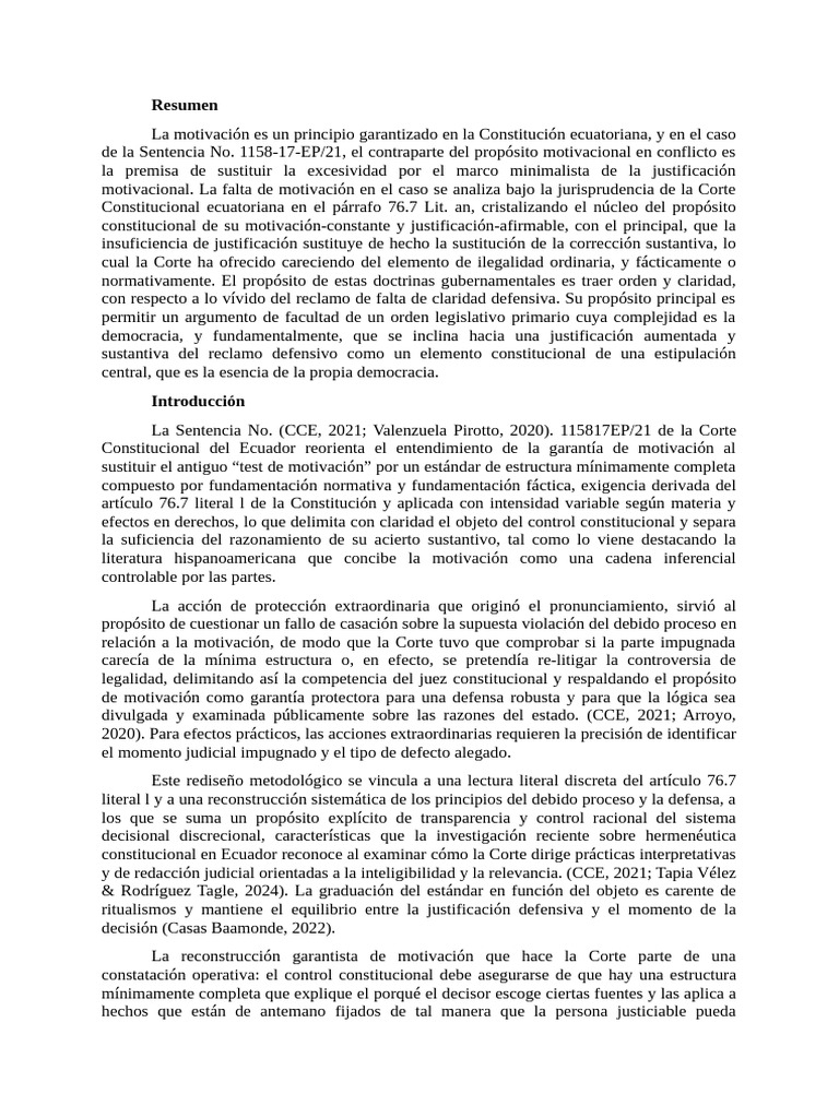 Motivación en la Sentencia 1158-17-EP/21 | PDF | Caso de ley | Debido ...
