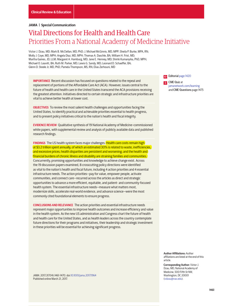 Vital Directions for Health and Health Care - Priorities From a ...