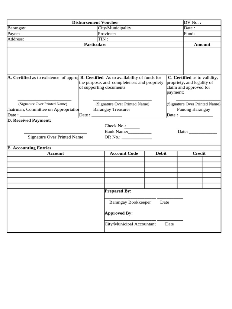 Barangay Disbursement Voucher Template | PDF