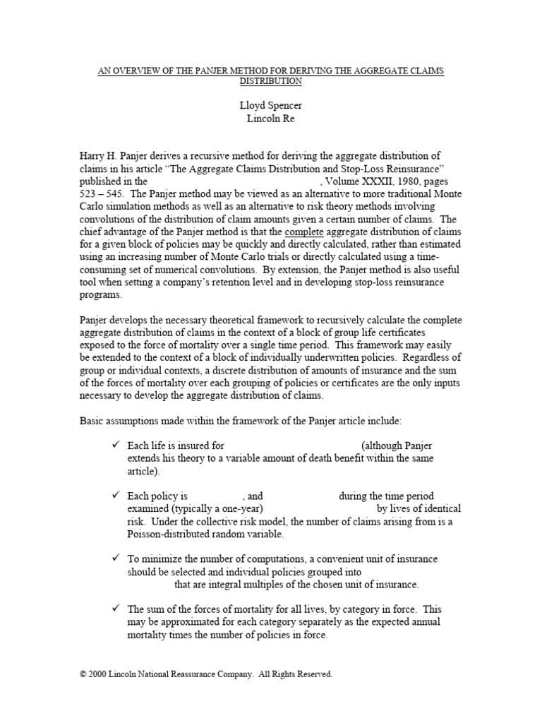 Panjer Method for Aggregate Claims Distribution | PDF | Insurance ...