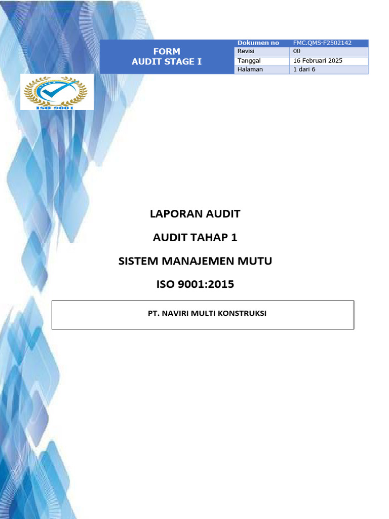 Audit Tahap 1 ISO 9001:2015 PT Naviri | PDF