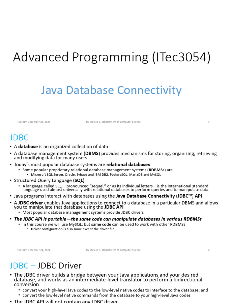 JDBC Guide for Java Database Connection | PDF | Databases | Relational ...