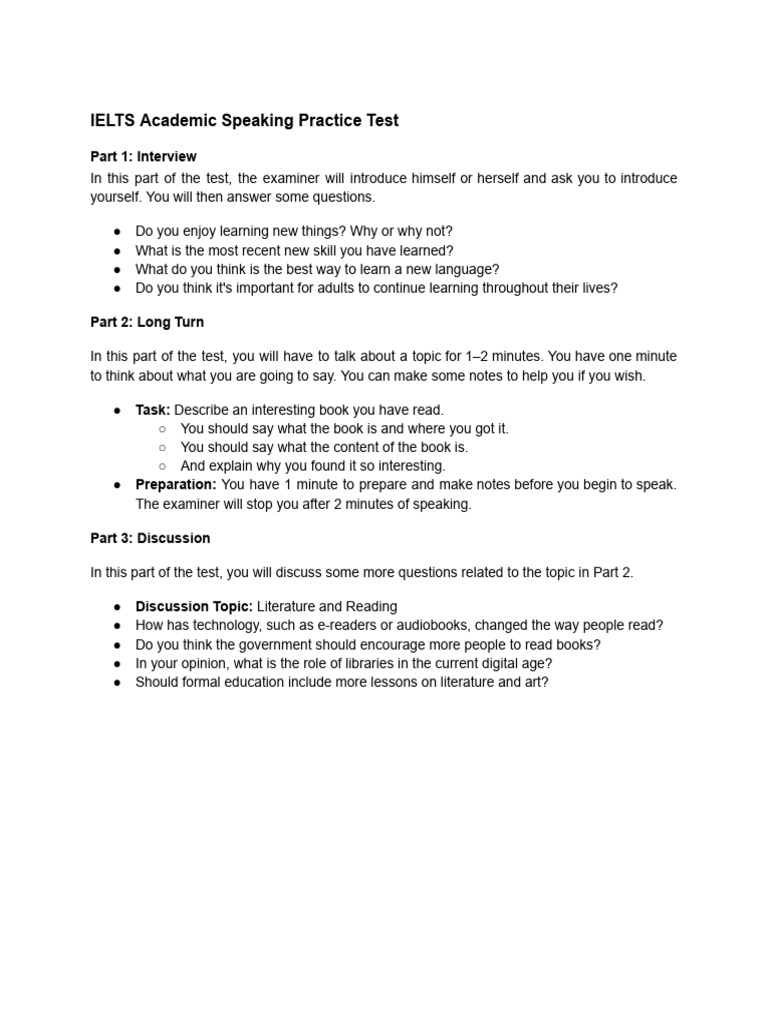 IELTS Academic Speaking Test Guide | PDF