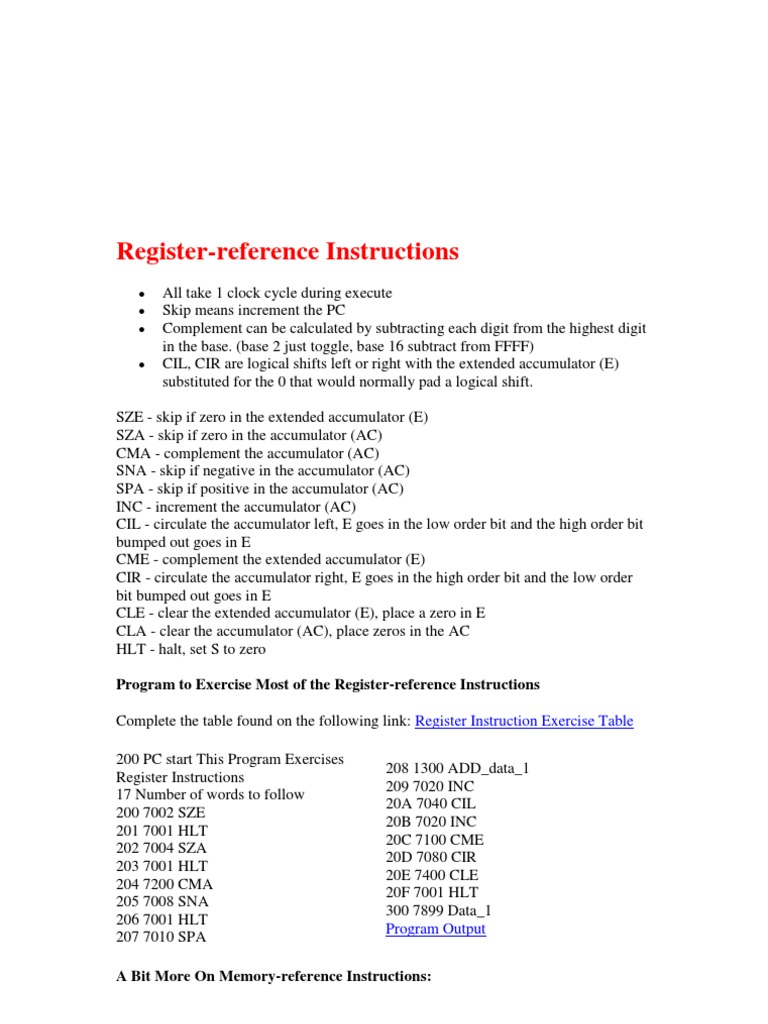 Program To Exercise Most of The Register-Reference Instructions | PDF