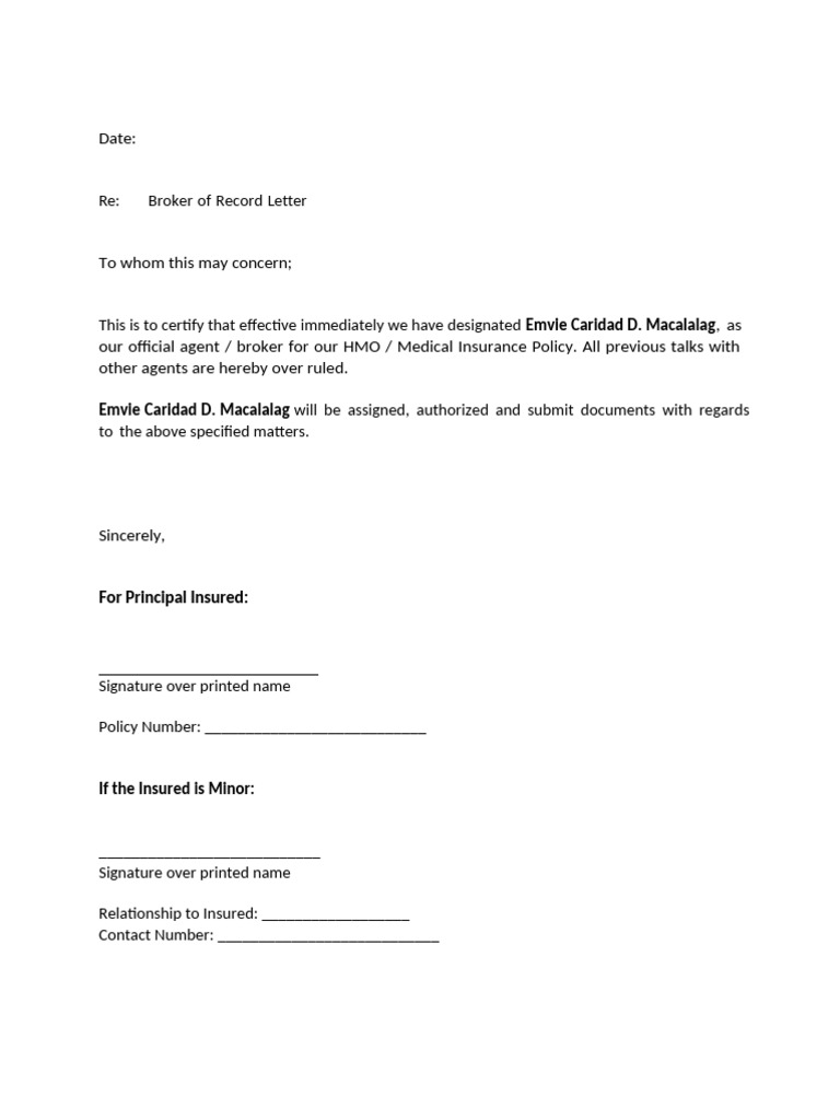 Broker of Record Letter Template | PDF