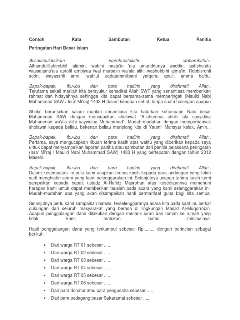 Contoh Kata Sambutan Ketua Panitia