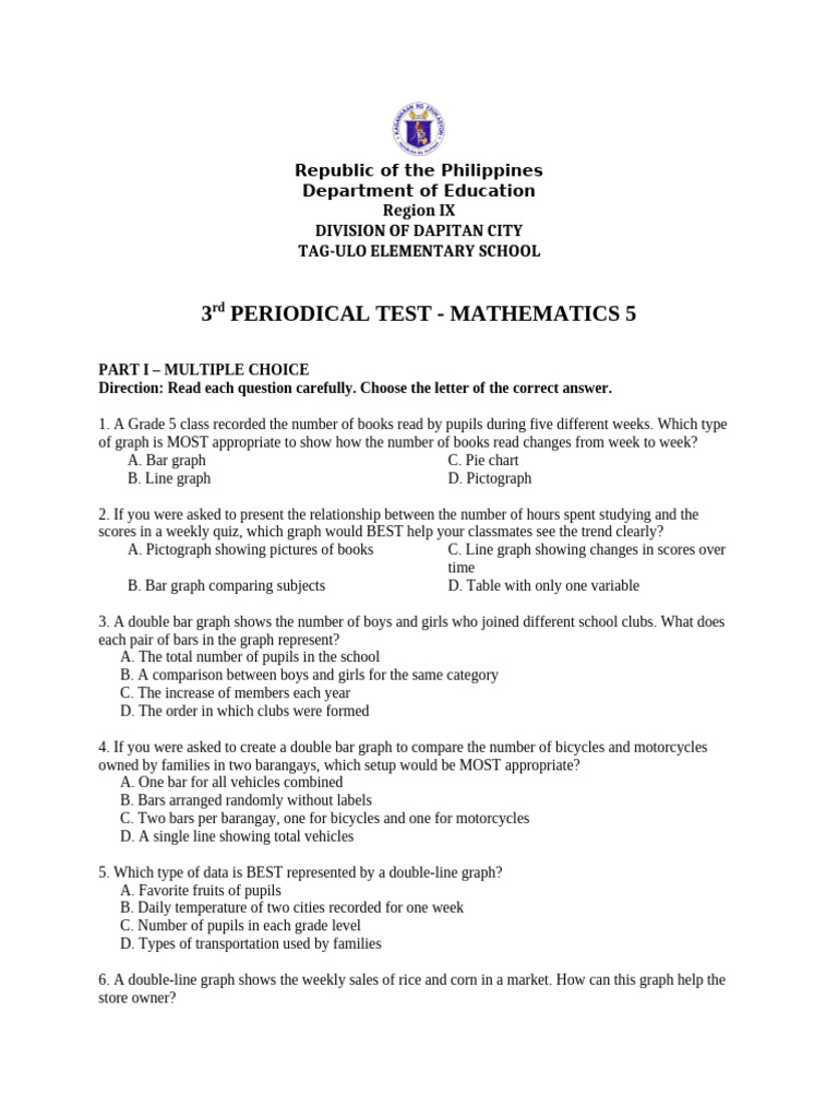 3rd Periodical Test in Mathematics 5 | PDF | Multiplication | Numbers