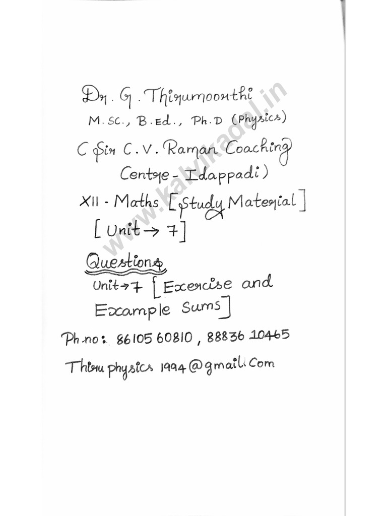 12th Maths Unit - 7 Study Materials EM 2025 | PDF