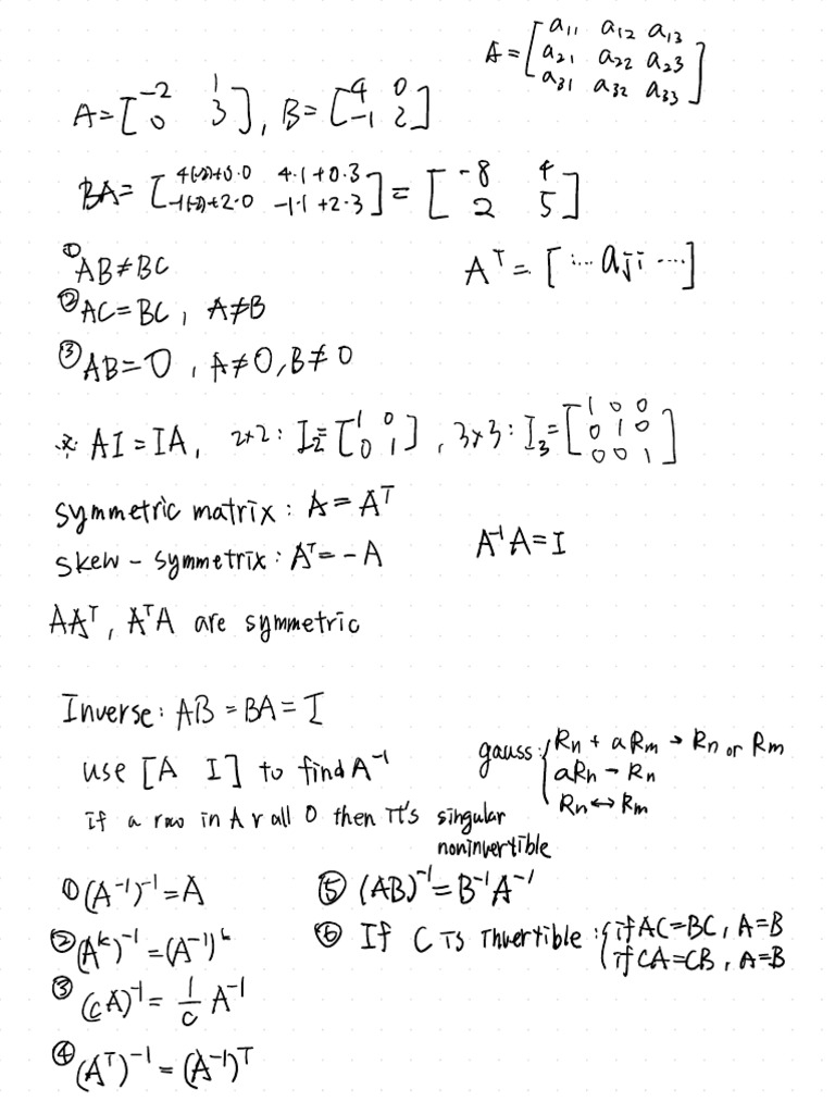Matrix Properties and Inverses Explained | PDF | Basis (Linear Algebra ...