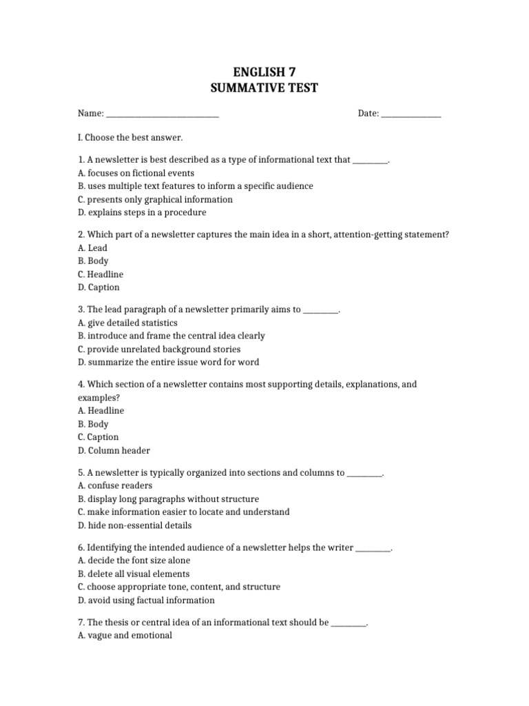 English 7 Summative Test q3 St2 (2) | PDF | Human Communication