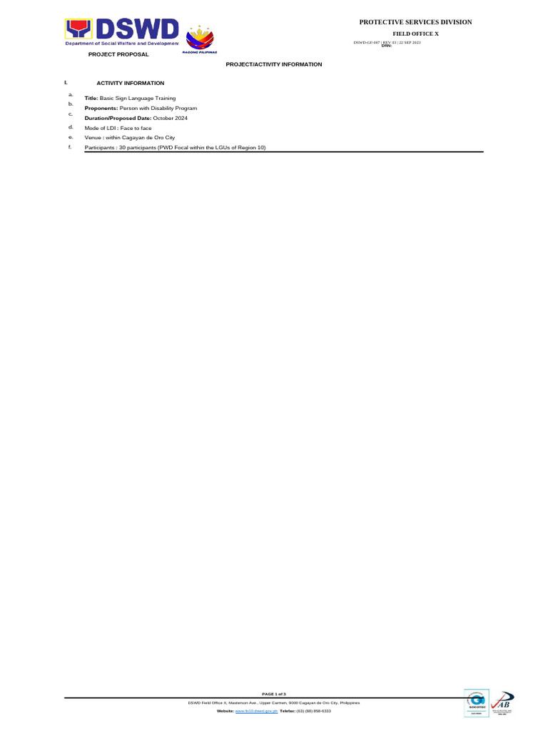 Basic Sign Language Training Proposal | PDF | Sign Language | Communication