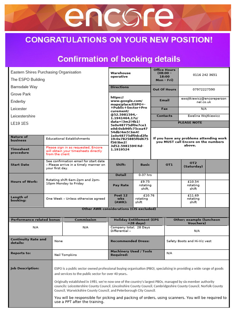 Warehouse Operative Job Details at ESPO | PDF | Occupational Safety And ...