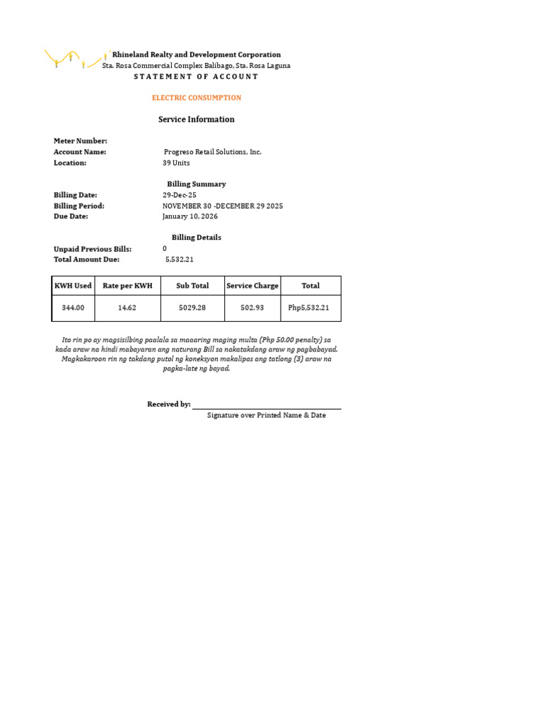 Rhineland Realty Billing Statement | PDF