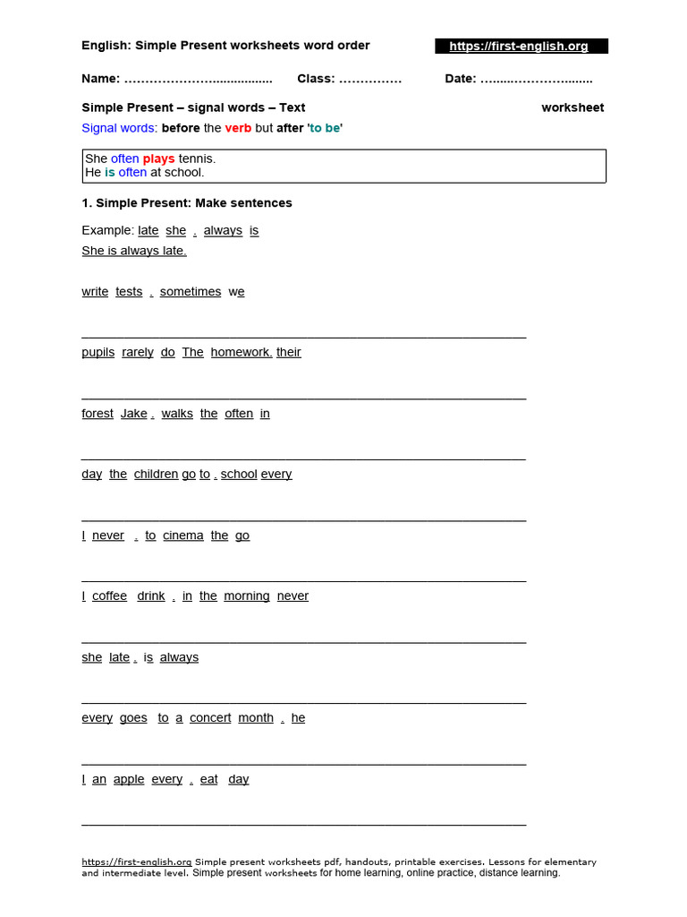 Simple Present Worksheets for Kids | PDF
