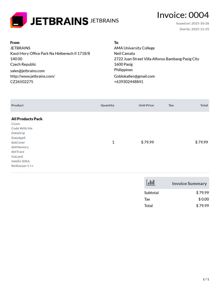 JetBrains Invoice #0004 Details | PDF