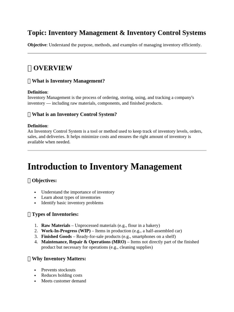 Effective Inventory Management Systems | PDF | Inventory | Lean ...