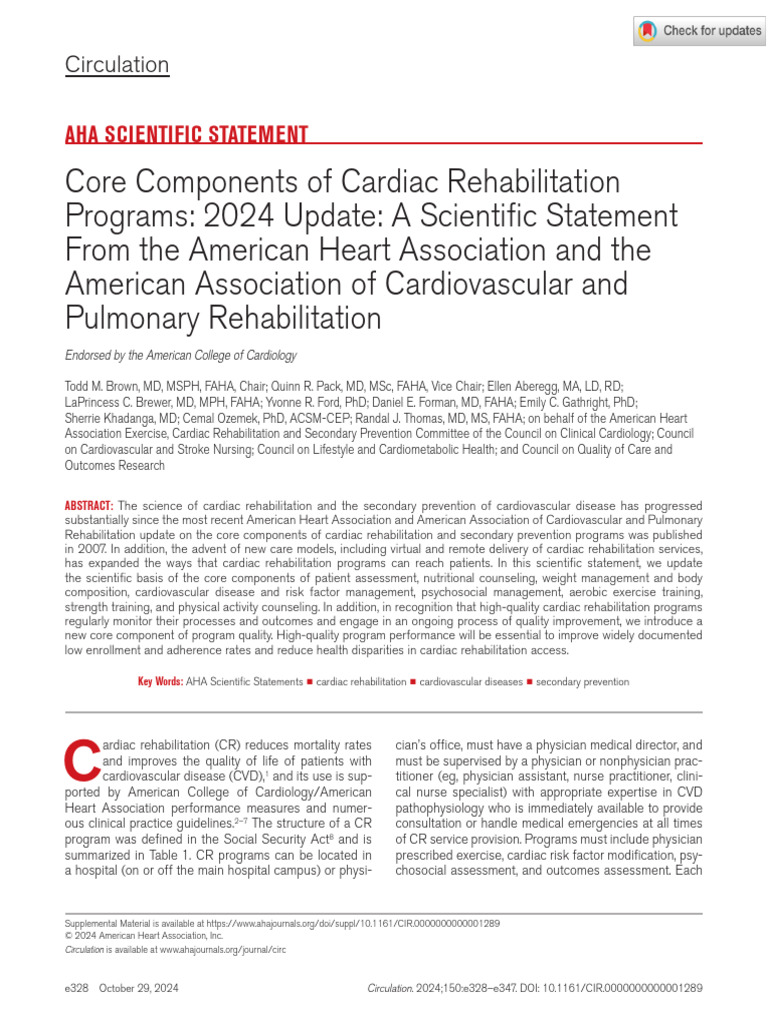 2024 Update on Cardiac Rehabilitation Components | PDF | Cardiovascular ...