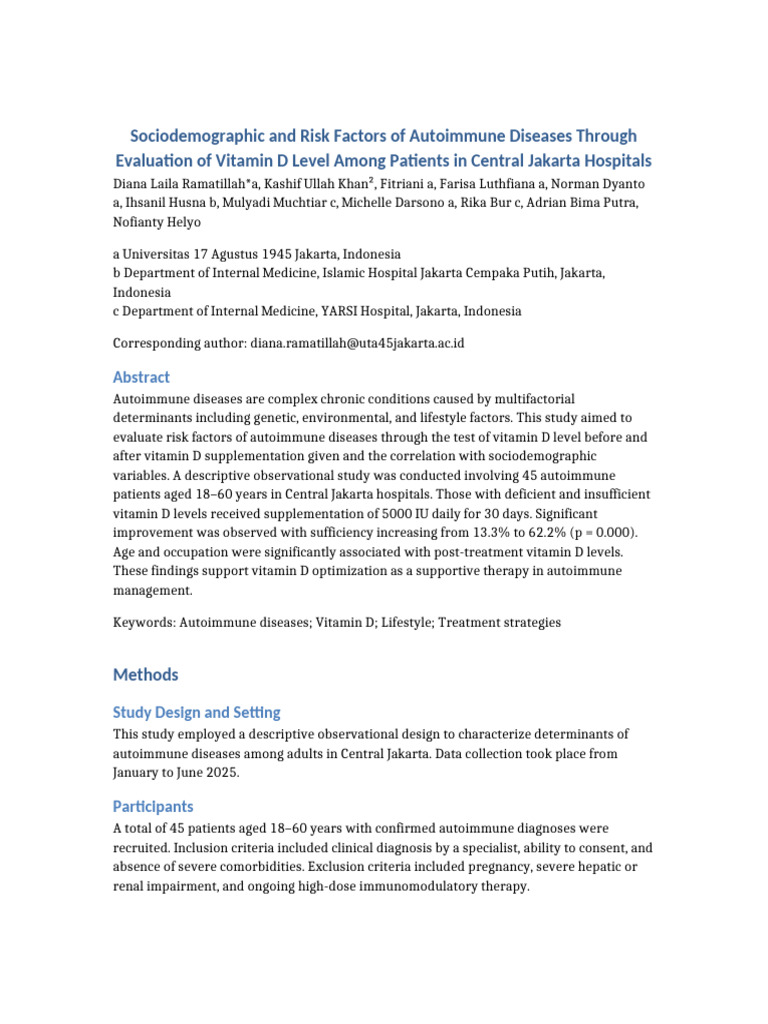 Autoimmune Disease Risk Factors & Vitamin D | PDF | Vitamin D ...