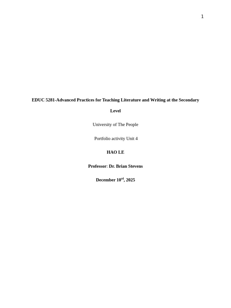 Portfolio Activity Unit 4 | PDF | Reading Comprehension | Cognitive Science