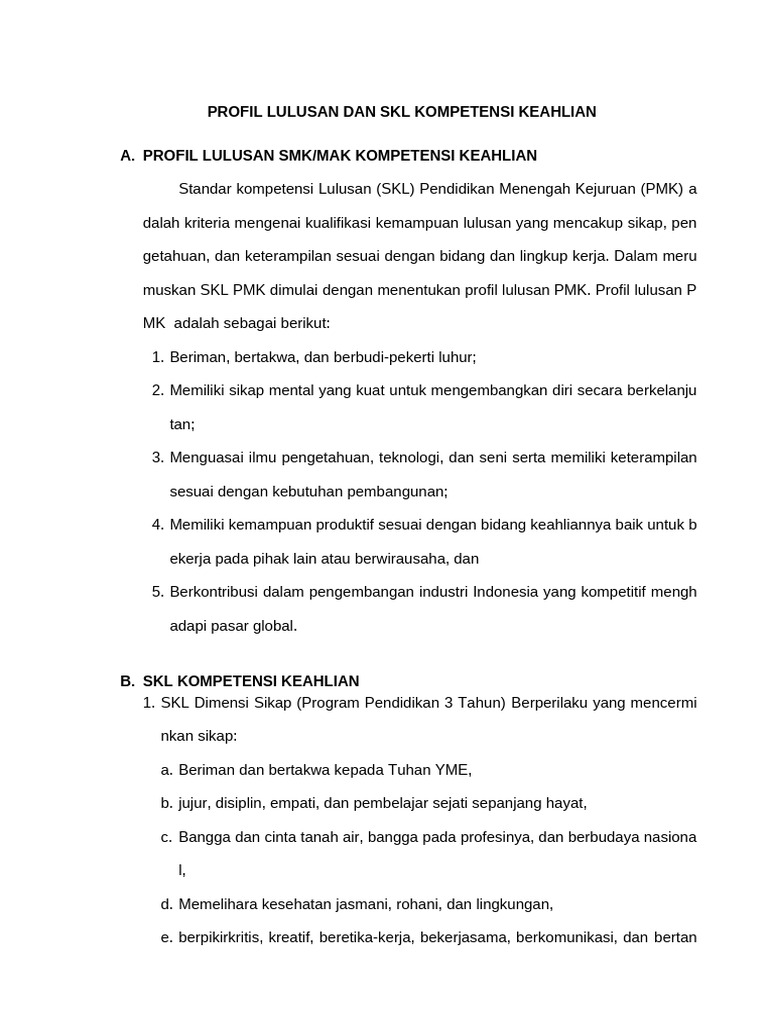 Profil Lulusan SMK dan SKL Kompetensi | PDF